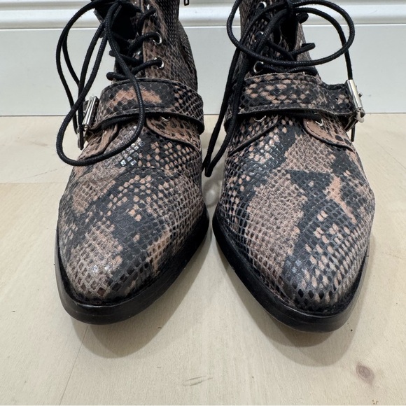 AllSaints Katy Leather Boots Taupe Snake Print Women EU 40 US 10 Heeled Lace Up - Picture 10 of 16